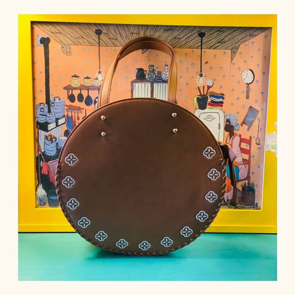 Faux Leather Round Tote